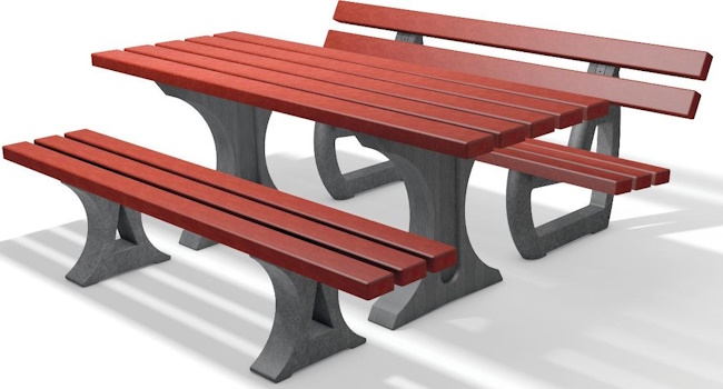 Ensemble constitué d'une table pique-nique, banc et banquette Coloris Gris/Rouge